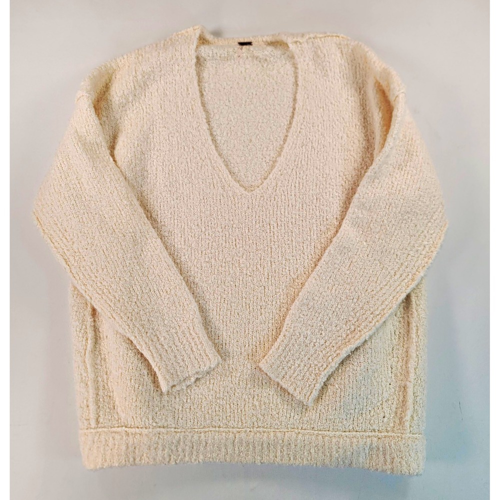 Free People Lofty V Neck Sweater Womens S Ivory Alpaca Boucle Oversized Boho